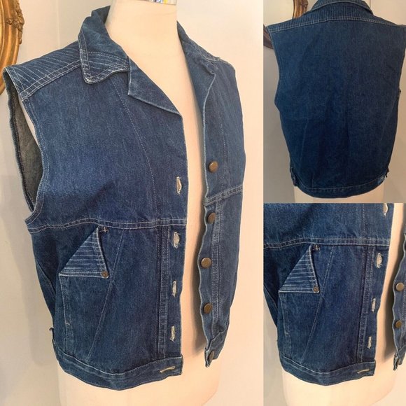 Vintage CHIC Denim Vest Medium Women Blue Cotton Jean USA Hipster 90s Y2K M - Picture 2 of 9